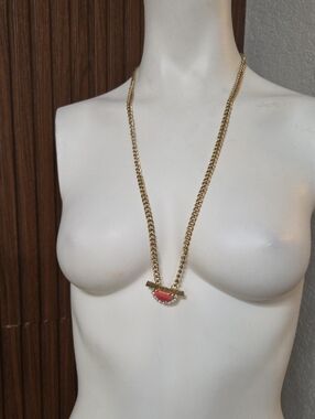 Gold-Tone Chain Necklace with Coral Accent Pendant